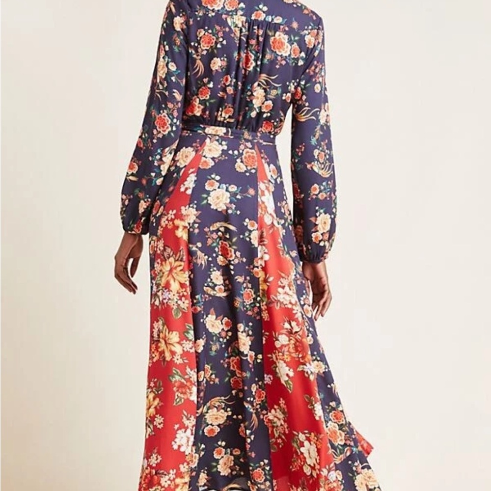 Farm Rio, Graciea navy Rust red floral wrapped dress petite small - Picture 2 of 10